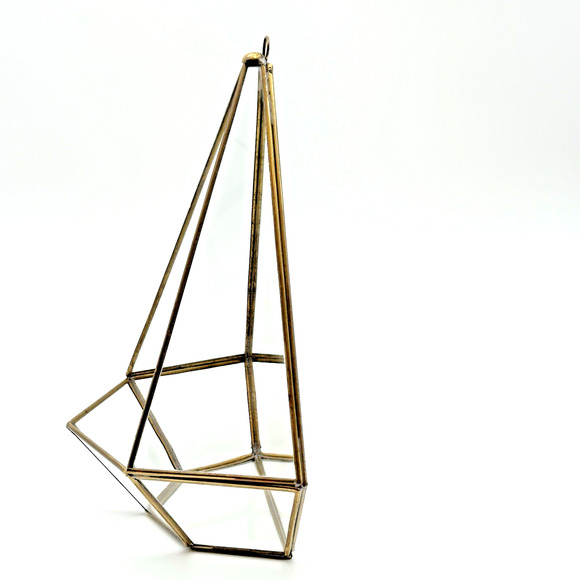 Brass Glass Terrarium Candle Holder Vintage 70s Table Top Hanging Mirrored Back - Picture 2 of 9